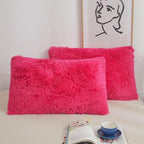 XeGe Faux Fur Fluffy Pillow Cases, Soft Plush Shaggy Furry Hot Pink Pillowcases, Velvet Fuzzy Decorative Throw Pillow Covers for Bed Couch, Zipper Closure, Set of 2(King Size, Hot Pink)