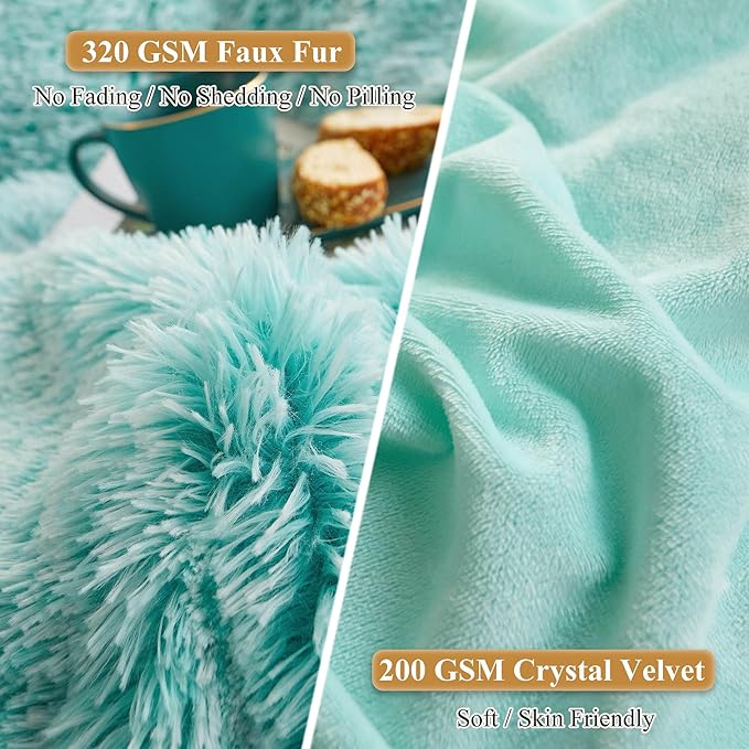 XeGe 2 Pieces Faux Fur Throw Pillow Covers, Shaggy Fluffy Cushion Covers, Cute Fuzzy Decorative Pillow Covers, Plush Furry Velvet Pillowcases for Bed Couch Living Room (18''x18'', Aqua Ombre)