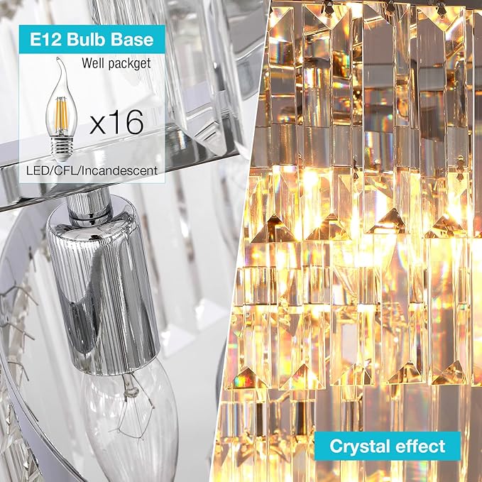 Modern Chrome Crystal Chandeliers Lighting 31'' & Lights Round Hanging Classic, Pendant Ceiling Chandelier Lighting Fixture 6-Tier for Dining Room Living Room(Chrome,31 inch)