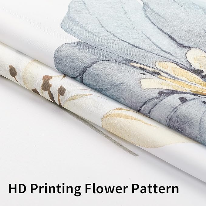 QiyI Flower Shower Curtain with Snap in Fabric Liner, Grey Watercolor Floral Cloth Bath Curtains, No Hook Shower Curtains with Mesh Top Window, Fabric Waterproof Bathroom Curtain Set, 72 x 87 Inch