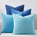 Topfinel Euro Shams Decorative Throw Pillow Covers 26x26 Inch Set of 4,Soft Accent Corduroy Striped Blue Gradient Color Large Cushion Cover for Beach,Patio,Balcony,Living Room,Summer Home Decor