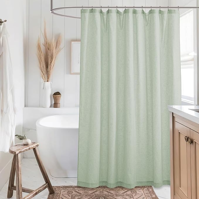 KGORGE Linen Shower Curtain - Semi Sheer Lightweight Button Hole Half Privacy Quick Dry Shower Curtains for Bathroom Bathtub Decor, Sage Green, 54 x 78 inches Long, Hooks Included