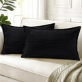 decorUhome Corduroy Black Throw Pillow Covers 12x20 Set of 2 Decorative Soft Boho Farmhouse Lumbar Euro Couch Pillow Covers for Living Room Bed Sofa Broadside Striped Pillow Cases