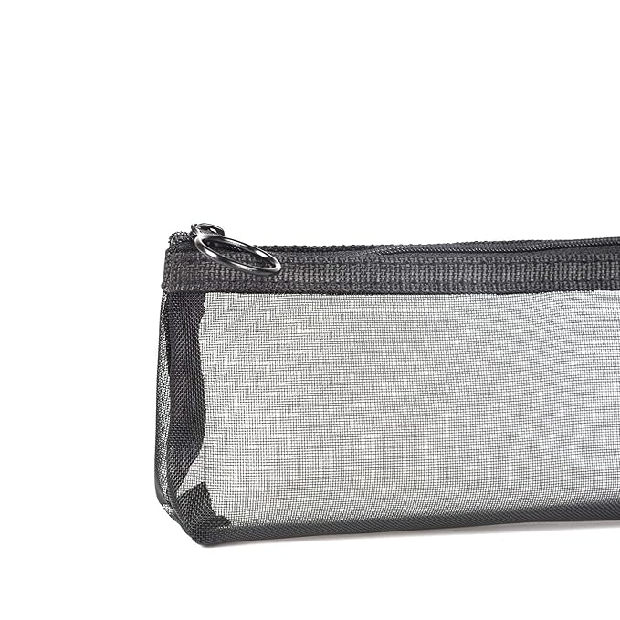 Patu Zipper Mesh Bags, Widened Long Case, 5 Pieces, Beauty Makeup Cosmetic Accessories Organizer, Travel Toiletry Kit Set Storage Pouch, Black