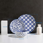 Sweejar 18 Pieces Ceramic Dinnerware Sets, Handmade Plates and Bowls Sets, Highly Scratch Resistant Dishes Set for Kitchen,Porcelain Dishwasher & Microwave Safe Dishes Set,Service for 6 (Vintage Blue)