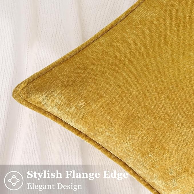 decorUhome Couch Throw Pillow Covers 24x24 Set of 2, Decorative Soft Euro Neutral Chenille Pillow Covers with Elegant Design for Sofa Bed Living Room Home Decor, Mineral Yellow