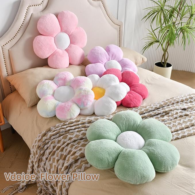 Pink Flower Pillow，19.6In Floor Pillow Cushion Flower Shaped Throw Pillow Cute Flower Seating Cushion Home Decorative Pillows for Sofa Couch Bed