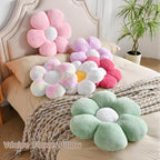 White Flower Pillow, Daisy Shaped Throw Pillow 15.7In, Cute Flower Seating Cushion for Sofa, Couch, Bed