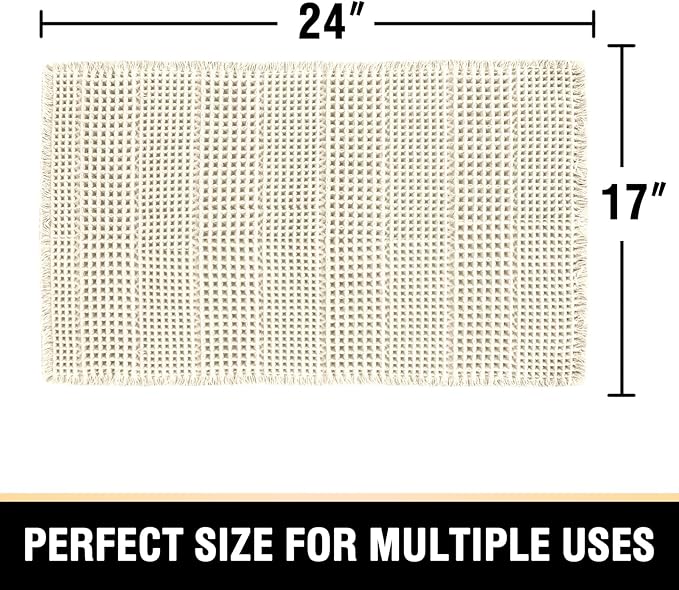 H.VERSAILTEX Upgraded Waffle Bath Mat Super Absorbent Non Slip Bath Rug for Bathroom Floor, 17" x 24", Ivory