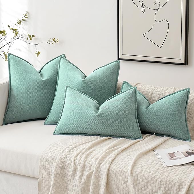 MIULEE Pack of 2 Aqua Green Decorative Pillow Covers 18x18 Inch Soft Chenille Luxurious Couch Throw Pillows Farmhouse Cushion Covers with Elegant Design for Sofa Bedroom Living Room Home Decor