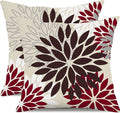 DFXSZ Red Brown Flower Pillow Covers 18x18 Inch Set of 2 White Gray Colored Throw Pillows Outdoor Waterproof Decor for Living Room Sofa Patio Funiture Garden Floral Polyester Pillow Covers 002L18