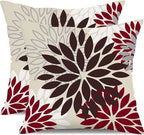 DFXSZ Red Brown Flower Pillow Covers 18x18 Inch Set of 2 White Gray Colored Throw Pillows Outdoor Waterproof Decor for Living Room Sofa Patio Funiture Garden Floral Polyester Pillow Covers 002L18
