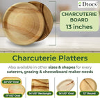 Dtocs Disposable Charcuterie Boards (25) 13" Round Palm Leaf Plates | Bamboo Like Strong Compostable Trays, Serving Platters, Grazing, Cheese Boards for Wedding Parties, Catering | Wooden Look