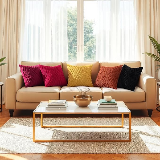 decorUhome Couch Throw Pillow Covers 20x20 Set of 2, Decorative Soft Plush Faux Wool Neutral Accent Pillow Covers for Bed Sofa Living Room, Mustard Yellow