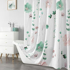 QiyI Long Shower Curtain 72 x 78, Modern Watercolor Floral Bath Curtain, 3D Embossed Sage Green Flower Cloth Bathroom Curtain, Waterproof Fabric Rustic Farmhouse Shower Curtain Set with Hooks