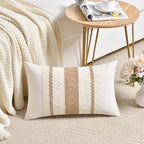 Fancy Homi Set of 2 Boho Neutral Lumbar Decorative Throw Pillow Cover 12x20 Inch for Couch Bed Sofa Chair, Modern Organic Farmhouse Home Decor, Soft Cotton Cute Accent Tan Rectangle Cushion Case