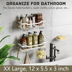 OMAIRA 3-Pack Shower Caddy with Soap Holder, Adhesive Rustproof No-drill Strudy Loading Inside Shower Organizer Shelves Rack Storage Bathroom Organization for Smooth Wall Glass Tile, White (X-Large)