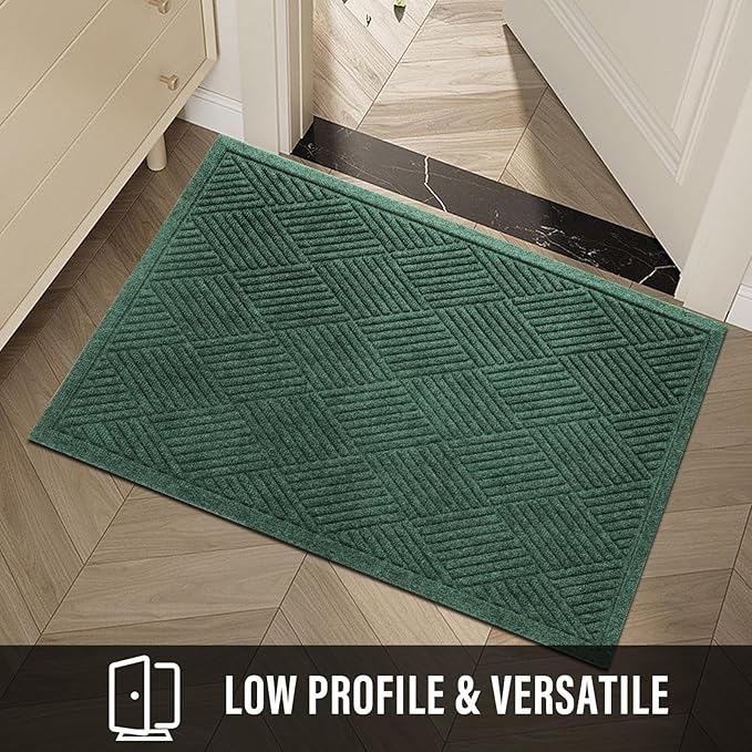 Sturdy Front Door Mat, Absorbent Muddy Dirt Resist Welcome Door Mats Outdoor Indoor, Stain and Fade Resistant, Non-Slip Rubber Backing Low Profile Doormat for Entryway, 47×32, Green