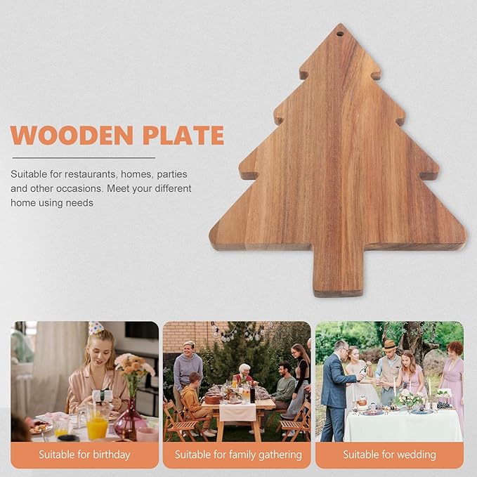 iplusmile Christmas Tree Cutting Board for Kitchen - Acacia Wood Charcuterie Board Platter Wine Holder - Tree Shaped Holiday Decor Block Cheese Serving Tray for Vegetables Fruit Salad Snack