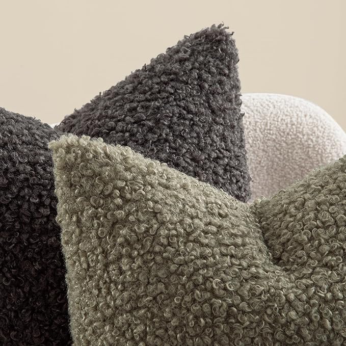MIULEE Pack of 2 Throw Pillow Covers 18x18 Inch Dark Gray Faux Fur Decorative Sherpa Pillow Covers Fuzzy Accent Soft Sheepskin Fleece Cushion Cases for Boho Home Decor Couch Living Room Bed