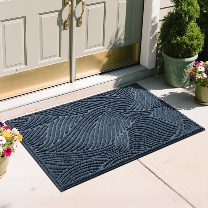 Yimobra Large Door Mat 47x32, All-Weather Waterproof Art Line Outdoor Mats for Front Door, Heavy Duty Non-Slip Welcome Matt for Garage Patio Proch Entryway Indoor, Blue