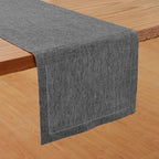 Solino Home Linen Table Runner 48 Inches - 100% Pure Linen Charcoal Grey Hemstitch Table Runner 14 x 48 Inch Ideal for Dresser and Coffee Tables - Milan - Thanksgiving, Christmas
