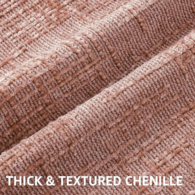 decorUhome Pink Chenille Throw Pillow Covers 22x22 Set of 2 Thick Textured Slubby Couch Pillow Covers Farmhouse Accent Modern Neutral Decorative Pillow Cases for Bed Sofa Living Room