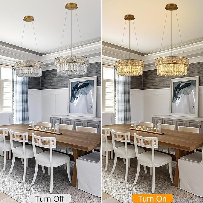 Crystal Chandelier, 16.5" 6-Light Small Chandelier for Living Room, Round Chandeliers for Bedroom Dimmable, Foyer Chandeliers for Entryway, Gold Ceiling Light Fixture Hanging Lights