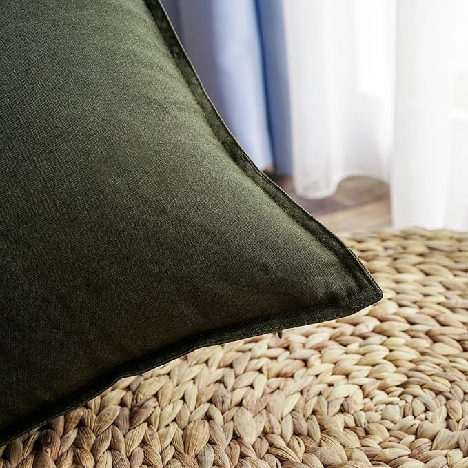 Jeanerlor SureGuard Pillowcase Cousion Cover Decor Cotton Linen with Unique Design to Embellish Study Room/House/Office, 20"x20"(50 x 50cm),Olive Green