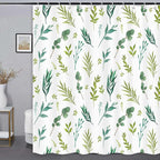 Green Leaves Shower Curtain, Watercolor Plant Floral Eucalyptus Leaf Bathroom Shower Curtain Sets, Botanical Decor Rustic Nature Art Boho Fabric Bath Curtain with Hooks 72x72 Inch