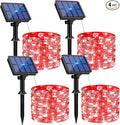 4 Pack Solar String Lights Outdoor - 320LED 132FT Solar Fairy Lights Waterproof 8 Modes, Copper Wire Solar Powered Twinkle Lights for Outside Tree Garden Christmas Wedding Party Decor, Red