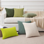 Kevin Textile Decorative Pillow Covers Set of 2 Striped Plush Corduroy Pillows Pillowcases Boho Home Decor Cushion Covers for Couch Sofa Bed Living Room 16x16 Inch, Christmas Green