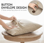 Phantoscope Pack of 2 Farmhouse Throw Pillow Covers Premium Coconut Button Vintage Linen Solid Decorative Pillow Cover for Couch Bed and Chair, Oat Beige 18 x 18 inches 45 x 45 cm