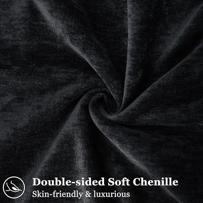 decorUhome Couch Throw Pillow Covers 20x20 Set of 2, Decorative Soft Euro Neutral Chenille Pillow Covers with Elegant Design for Sofa Bed Living Room Home Decor, Black