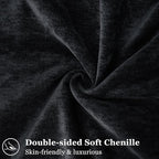 decorUhome Couch Throw Pillow Covers 22x22 Set of 2, Decorative Soft Euro Neutral Chenille Pillow Covers with Elegant Design for Sofa Bed Living Room Home Decor, Black