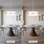 19.7" Modern Drum Chandeliers for Dining Room, 5-Light Brushed Nickel Chandelier with Round Linen Shades Hanging Large Drum Pendant Light Fixtures for Bedroom Living Room Entryway Foyer Kitchen