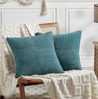 Fancy Homi 2 Packs Teal Decorative Throw Pillow Covers 16x16 Inch for Living Room Couch Bed Sofa, Rustic Farmhouse Boho Home Decor, Soft Corss Patchwork Corduroy Textured Square Cushion Case 40x40 cm