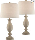 Regency Hill Serena Country Cottage Natural Traditional Table Lamps 27.5" Tall Set of 2 Cream Beige Gray Faux Wood Oatmeal Drum Shade for Living Room Bedroom House Bedside Nightstand Home