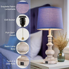 22'' Farmhouse Bedroom Table Lamps Set of 2 Bedside Nightstand Lamps with USB A/C Charging Ports Small Side Table Lamps for Living Room End Tables, Wooden Finish, Blue Shade, Bulb Not Included