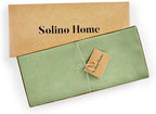 Solino Home Linen Table Runner 108 Inches Long - 100% Pure Linen Laurel Green Dining Table Runner 14 x 108 Inch for Fall, Autumn, Thanksgiving - Fete