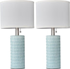 Table Lamps for Living Room Set of 2, Ceramic Table Lamps for Bedroom, 20" Modern Lamps for Night Stands, Blue