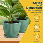 Mint 6-Inch Plant Pots with Drainage & Saucers 18 Pack, Indoor & Outdoor Planters for Houseplants, Herbs, and Flowers, Durable & Weatherproof Material, Stackable, Lightweight, Minimalist Design