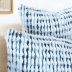 Boho Chenille Tufted Pillow Cover 14x36 Inch Set of 1, Farmhouse Striped Decorative Pillow Covers Accent Fluffy Neutral Long Body Bolster Pillow for Couch Sofa Bedroom Living Room, Blue White