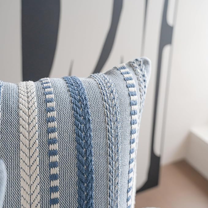 Boho Throw Pillow Covers 12x20 Inch Set of 2, Farmhouse Decorative Couch Pillow Cases, Blue Accent Pillows of Bed, Sofa Bedroom Living Room Home Decor Cushion Cover