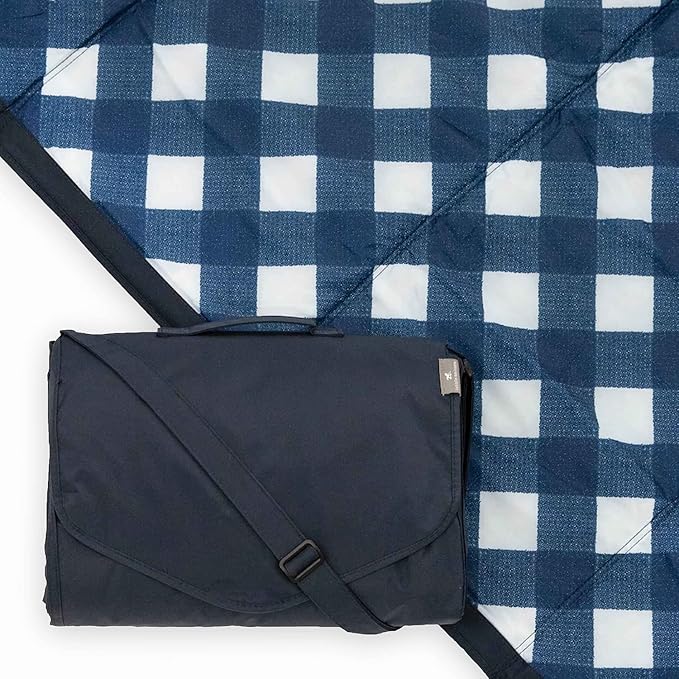 Little Unicorn 5'x7' Outdoor Family Picnic & Beach Blanket | Durable & Water-Resistant Fabric | Compact Fold & Easily Wipes Clean | Zipper Pocket (Navy Plaid)