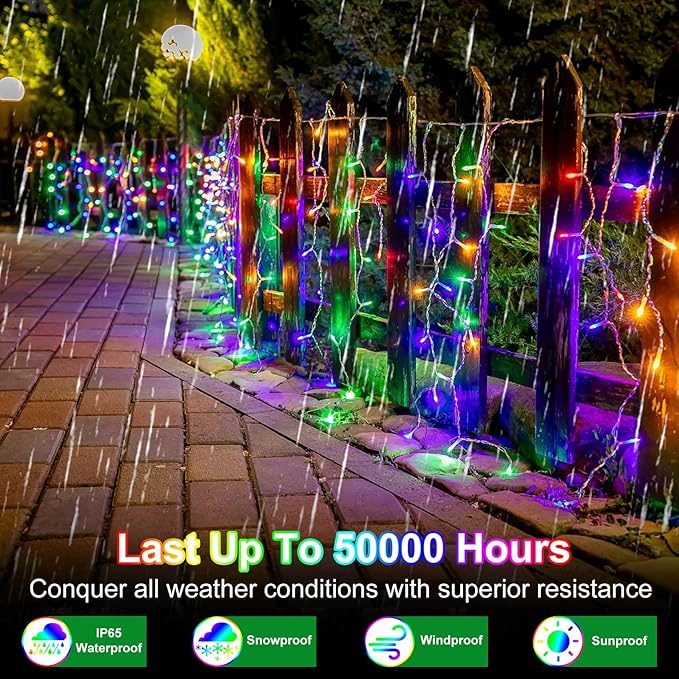 82FT 810 LED Outdoor Christmas Lights - 180 Ice Drops, 12 Modes with Timer Memory Dimmable, Waterproof Hanging Ice String Light for Holiday Wedding Garden Fence House Tree Outside Decor (Multicolor)