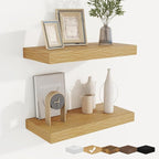 fuqing Floating Shelves for Wall, Wall Mounted Wood Floating Shelf with Invisible Brackets for Living Room, Bathroom, Bedroom, Kitchen Storage and Decor, 16 Inch Set of 2, Oak