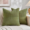 Fancy Homi 2 Packs Moss Green Euro Decorative Throw Pillow Covers 26x26 Inch for Bedroom Couch Bed, Farmhouse Boho Home Decor, Soft Corss Corduroy Patchwork Textured Square Cushion Case 66x66 cm
