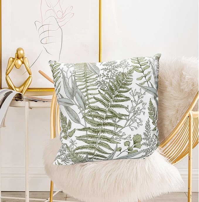 Decorative Throw Pillow Covers Set of 2 Olive Green Leaves Pillow Covers 16x16 inch Soft Short Plush Square Floral Throw Pillows,Farmhouse Outdoor Pillow Covers for Couch Bed Living Room