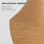 Rattan Lamp Boho Table Lamp - 23.62" Bedside Table Lamps for Bedroom Rustic Handmade Woven Lamp Nightstand Lamps with Pull Chain for End Table, Living Room, Farmhouse - E26 Socket (Tan-1PC)
